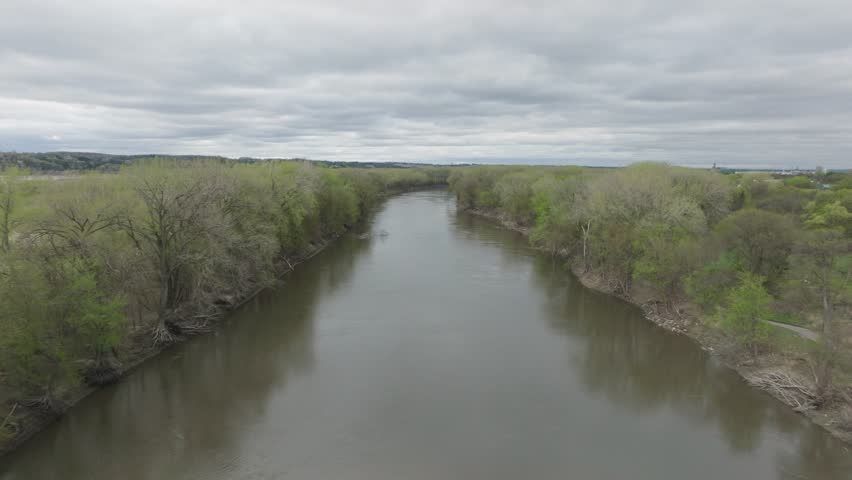 Aerial View Of Minnesota River Along The Trees In Minnesota, USA.