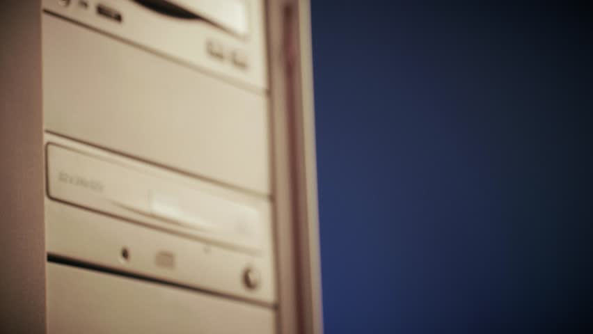 Using CD circle disk for old computer. Dvd player, disc drive. Music recorder, playing retro computer games. 