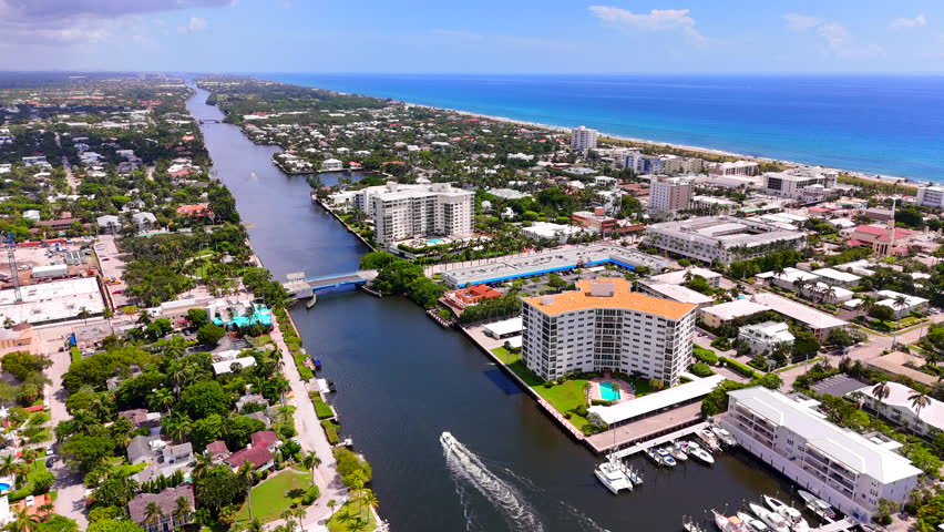 Atlantic Avenue drawbridge Delray Beach Florida. Aerial drone stock video