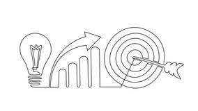 Animated self drawing of continuous line lights bulb,  increasing up arrows bar graph and target on dart board. Startup business. Full length one line animation. 4K	 - Powered by Shutterstock - Get 15% off with code: PIKWIZARD15