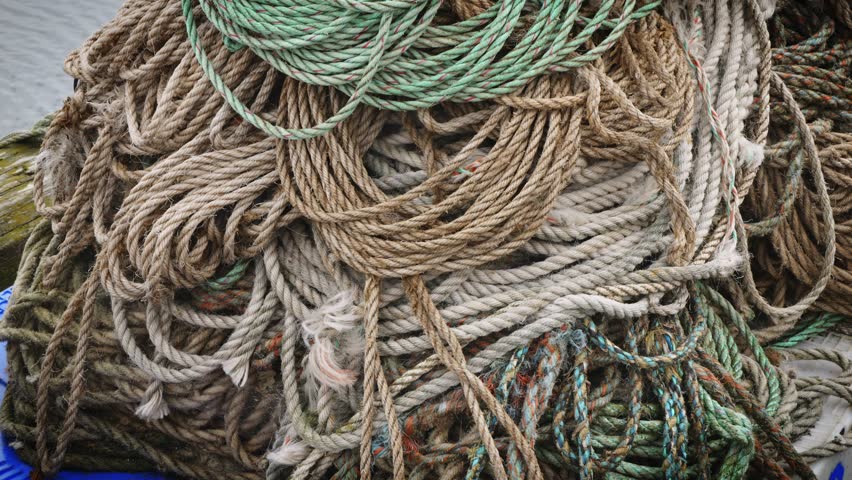 Boat mooring rope heap background stock footage