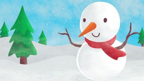 "Loopable animated video background featuring a cheerful snowman standing on a snow-covered hill with gentle snowfall. The snowman wears a classic black top hat and red scarf, with a smiling face made - Powered by Shutterstock - Get 15% off with code: PIKWIZARD15