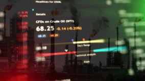 Crude Oil transaction Stock Market. Oil Trading Screen of Stock Market Bar Graph With Offshore Oil Rig. - Powered by Shutterstock - Get 15% off with code: PIKWIZARD15