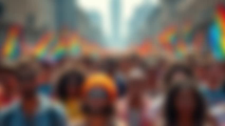 Blurry crowd at a pride parade