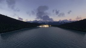 3D - Sunset aerial drone view of the snow at Lake Louise in Alberta. Canada - Powered by Shutterstock - Get 15% off with code: PIKWIZARD15