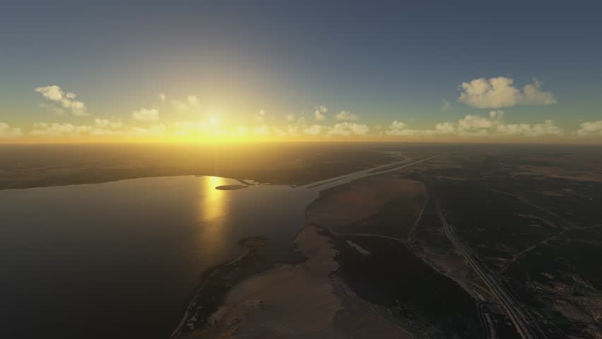 3D - Circular aerial drone shot at sunset of Great Bitter Lake in Suez Canal. Suez. Egypt