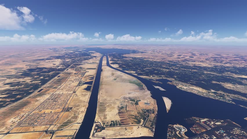 3D - Drone aerial view of Ismailia in Suez Canal. Egypt