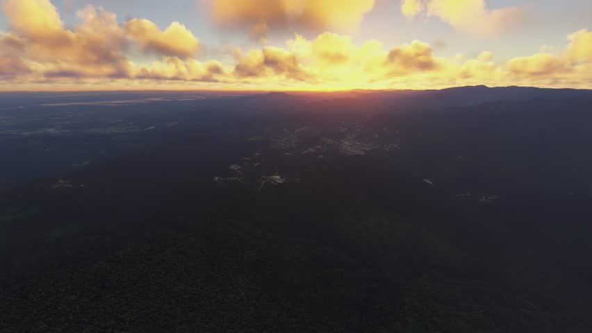 3D - Sunset aerial drone view of Great Smoky Mountains National Park in Gatlinburg. Tennessee. United States