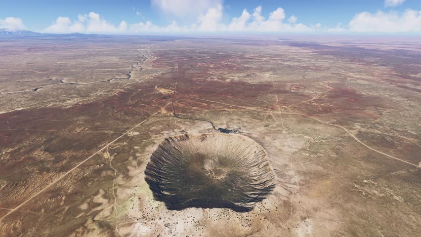 3D - Drone aerial view of the Meteor Crater Visitor Center in Winslow. Arizona. United States