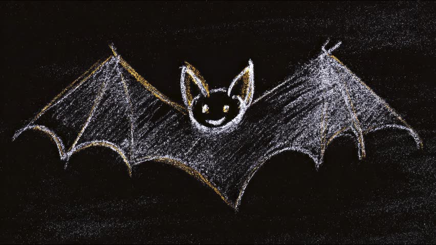 Chalkdrawn bat animation in flight on black background