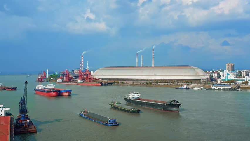 yueyang,China-January 10, 2025,  China Yangtze River trade portChina Yangtze River trade port