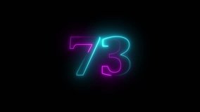 Abstract glowing neon number "73'' animation. Blue and purple neon futuristic effect. Abstract glowing neon text 73 number countdown icon. Glowing sign on black background Neon number. - Powered by Shutterstock - Get 15% off with code: PIKWIZARD15