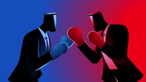 Two businessmen facing off as boxers, symbolizing competition, rivalry, and strategic battles in the corporate world. Perfect for themes of business conflict, competitive strategy, and power struggles - Powered by Shutterstock - Get 15% off with code: PIKWIZARD15
