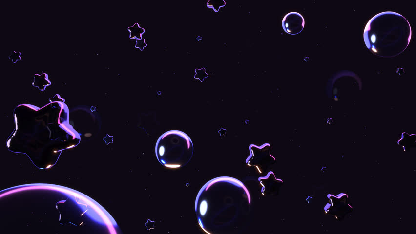 Flying through stars and bubbles in the dark animation. (loop)