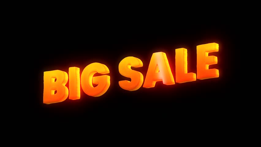 Bold 3D orange text reading "Big Sale" appears on a black background. Bright, glowing animation ideal for advertisements, price drops, and limited-time promotions.