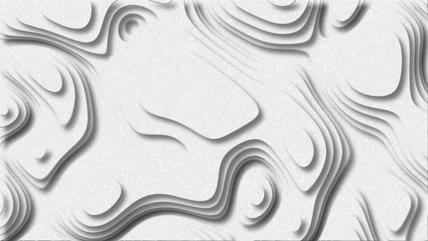 White Paper Cut Topography Loop,A clean, minimalist seamless animation of morphing layered paper shapes. This elegant, monochrome background is ideal for corporate, luxury, or architectural projects.