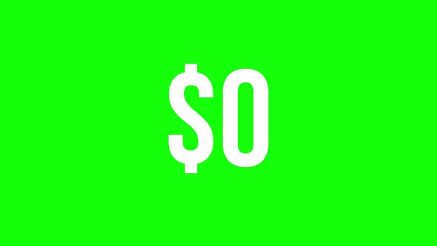Fast dollar number count from 0 to $2000 with white ink drops on a green background