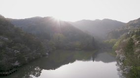 Sunrise Over Serangji Reservoir with Spring Cherry Blossoms in Hwasun, Korea - Powered by Shutterstock - Get 15% off with code: PIKWIZARD15