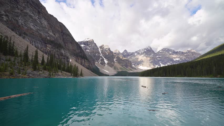Moraine Lake With Turquoise Water In Banff National Park, Lake Louise, Alberta, Canada. - wide shot
