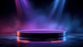 The circular platform, glowing with a blue and purple gradient on the dark blue background. - Powered by Shutterstock - Get 15% off with code: PIKWIZARD15