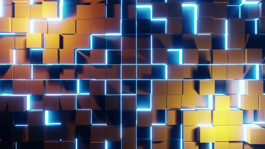 Golden cubes with blue neon lights VJ loop backgound animation