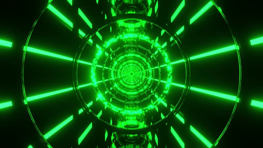 Toxic green circles space tunnel VJ loop background