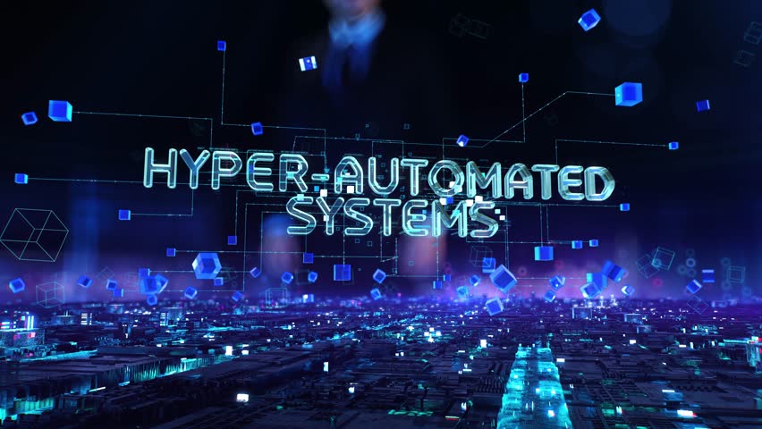 Hyper-Automated Systems- businessman working with virtual reality at office.