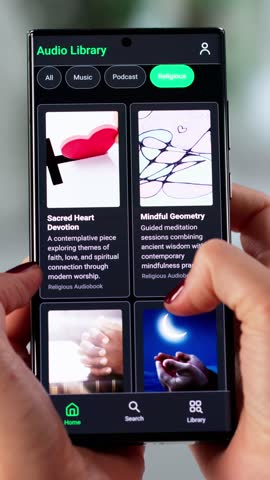 Women Studying Bible On Mobile Phone For Worship Podcast