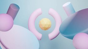 Abstract 3D Pastel spheres cylinders and a yellow geometric ball float. Seamless looping 3D abstract motion animation background for creative video project. - Powered by Shutterstock - Get 15% off with code: PIKWIZARD15