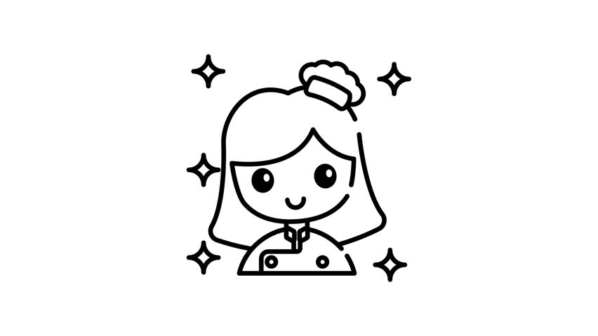 line art icon animation of Woman chef icon a female chef.