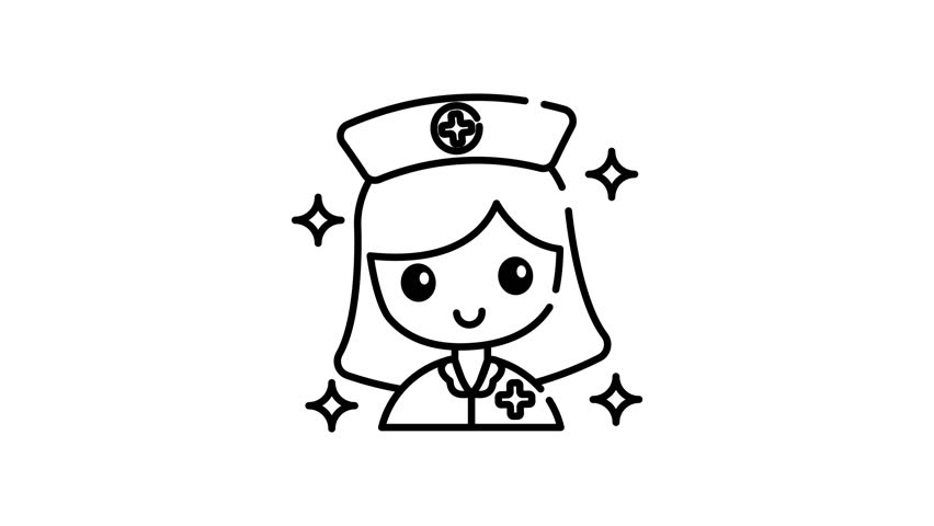 line art animation of Woman nurse icon woman nurse icon shows cute cartoon nurse