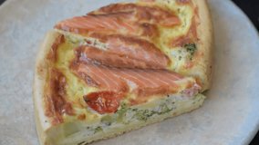 Quiche, salmon pie, broccoli, cheese. Quiche tart with fish and vegetables, cheese, salt and spices, healthy food - Powered by Shutterstock - Get 15% off with code: PIKWIZARD15