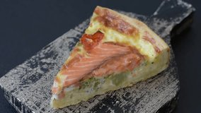 Quiche, salmon pie, broccoli, cheese. Quiche tart with fish and vegetables, cheese, salt and spices, healthy food - Powered by Shutterstock - Get 15% off with code: PIKWIZARD15