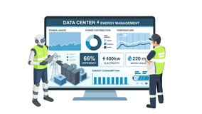 AI help engineer in real time energy management and system optimization inside a modern data center facility isolated cartoon - Powered by Shutterstock - Get 15% off with code: PIKWIZARD15