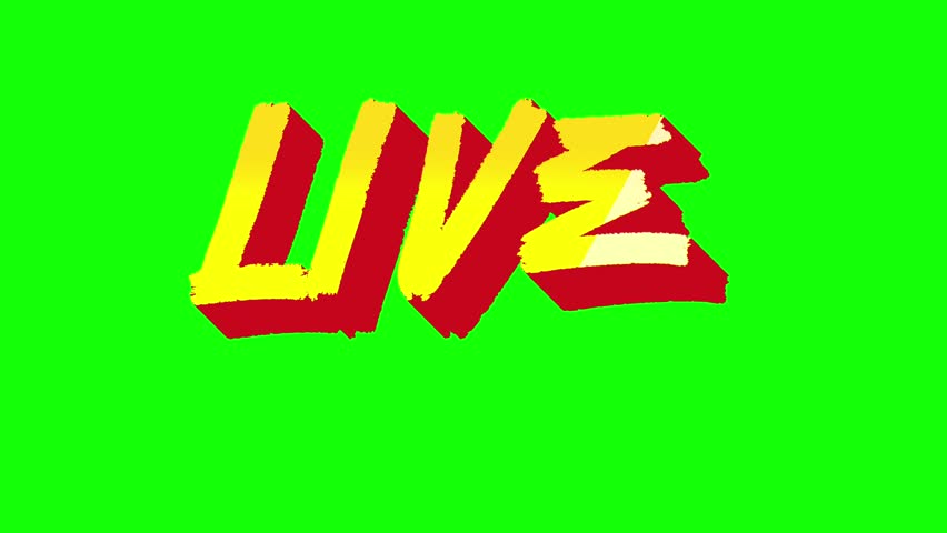 3D extrude text animation displaying the word LIVE on a green screen background. Bold, dynamic design in seamless looping video, ideal for broadcast overlays, streaming alerts, and video production pr
