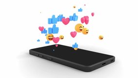 Social media reactions 3d animation with smartphone emojis floating. Can be used in social media ads or crm viral content analytics - Powered by Shutterstock - Get 15% off with code: PIKWIZARD15