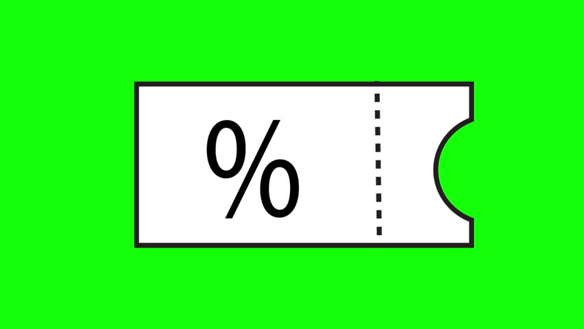 Simple black and white outline animation of a discount coupon on a green screen background. Isolated design element for editing, video production, and promotional use.”