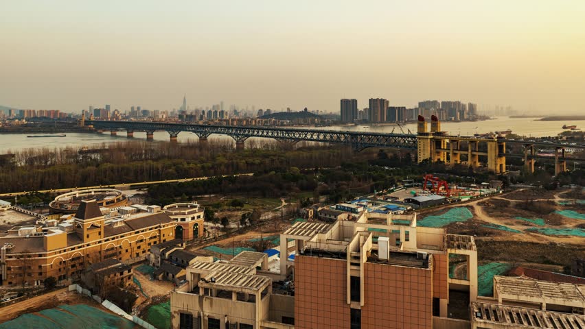 Yangtze River Bridge timelapse view of Nanjing city in Jiangsu, China