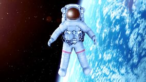 A lone astronaut gracefully spinning in open space, zero gravity rotation, reflective helmet visor showing stars, vivid galaxy backdrop with planets and nebula clouds, soft cosmic lighting, detailed s - Powered by Shutterstock - Get 15% off with code: PIKWIZARD15