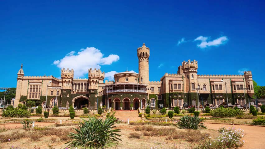 Bengaluru, Karnataka, India - DECEMBER 31, 2022: The Majestic Bangalore Palace is a 19th century royal palace preserves in it the spice of old regal opulence, tourist attraction in Bangalore city