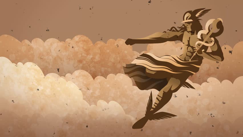 hermes mercury messenger of gods flying in the sky