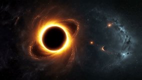 a supermassive black hole surrounded by a rotating, glowing, orange-yellowish accretion disk - Powered by Shutterstock - Get 15% off with code: PIKWIZARD15