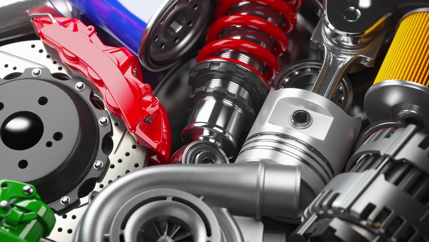 Car parts or auto car spare for maintenance. Car tuning, service concept background. Looped seamless 3d video animation