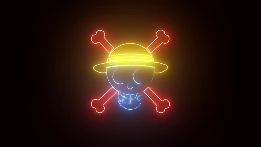 Jakarta, Indonesia - August 10, 2025. one piece symbol neon light effect green screen background