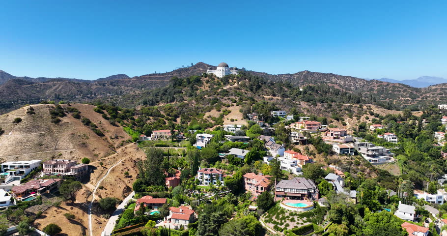 Observatory, Griffith Park, Los Angeles, California, USA, July 31, 2025, Aerial shot on a sunny day in the Griffith Park 