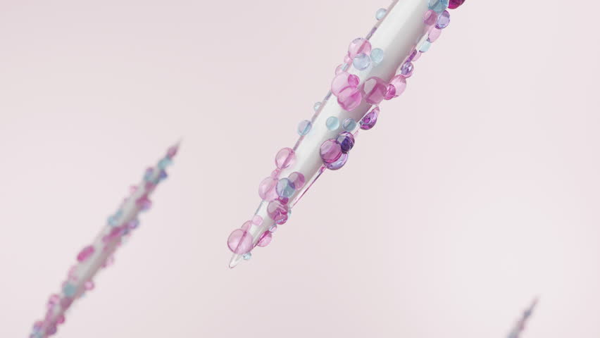Microneedling animation shows a needle delivering PDRN and collagen serum for deep absorption. Explainer for mesotherapy or skin booster treatments. 3D render