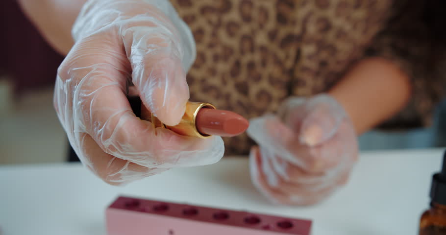 Finished handmade lipstick in beauty workshop
