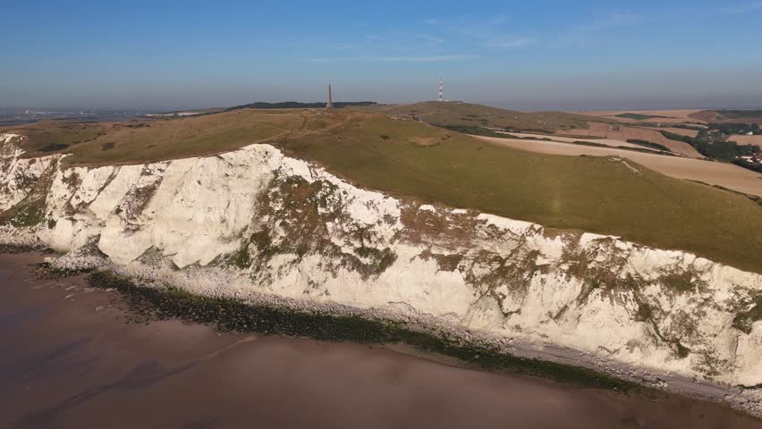 Golden hour light illuminates the cliffs at Cap Blanc Nez in Normandy
