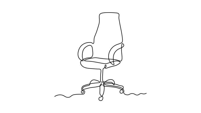 Computer chair, office chair with wheels ,Self drawing animation one continuous line draw, logo