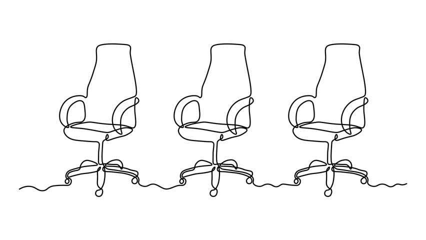set of three Computer chair, office chair with wheels, Self drawing animation one continuous line draw, logo